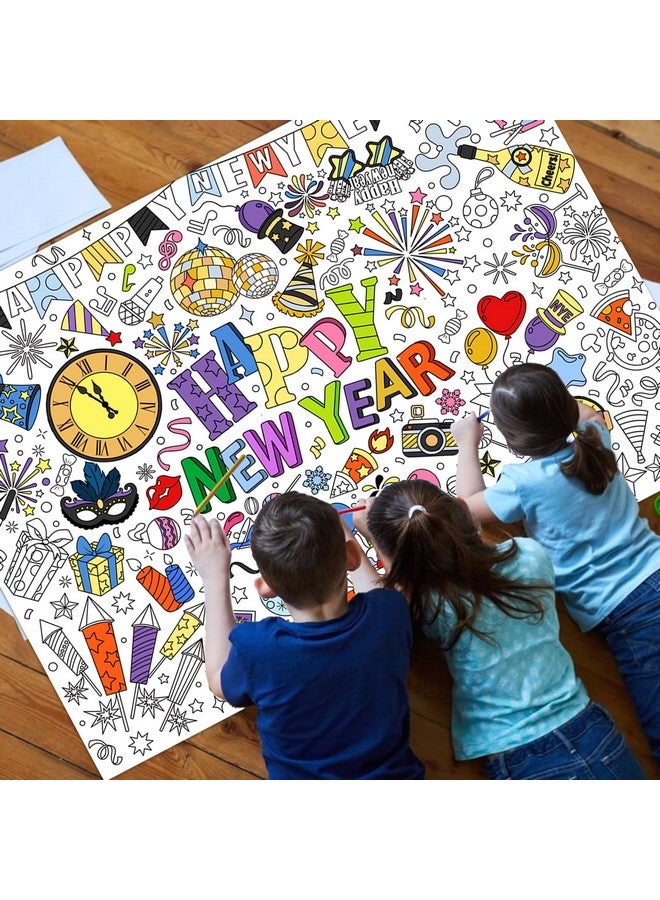HOWAF Happy New Year Coloring Poster with 24pcs Paint Pens, New Year Firework Jumbo Paper Coloring Banner, Happy New Year Giant Paper Coloring Tablecloth for 2025 New Year Eve Part Kids - Image 5