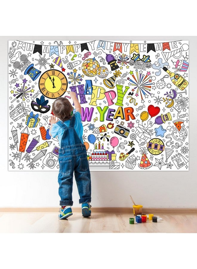 HOWAF Happy New Year Coloring Poster with 24pcs Paint Pens, New Year Firework Jumbo Paper Coloring Banner, Happy New Year Giant Paper Coloring Tablecloth for 2025 New Year Eve Part Kids - Image 4