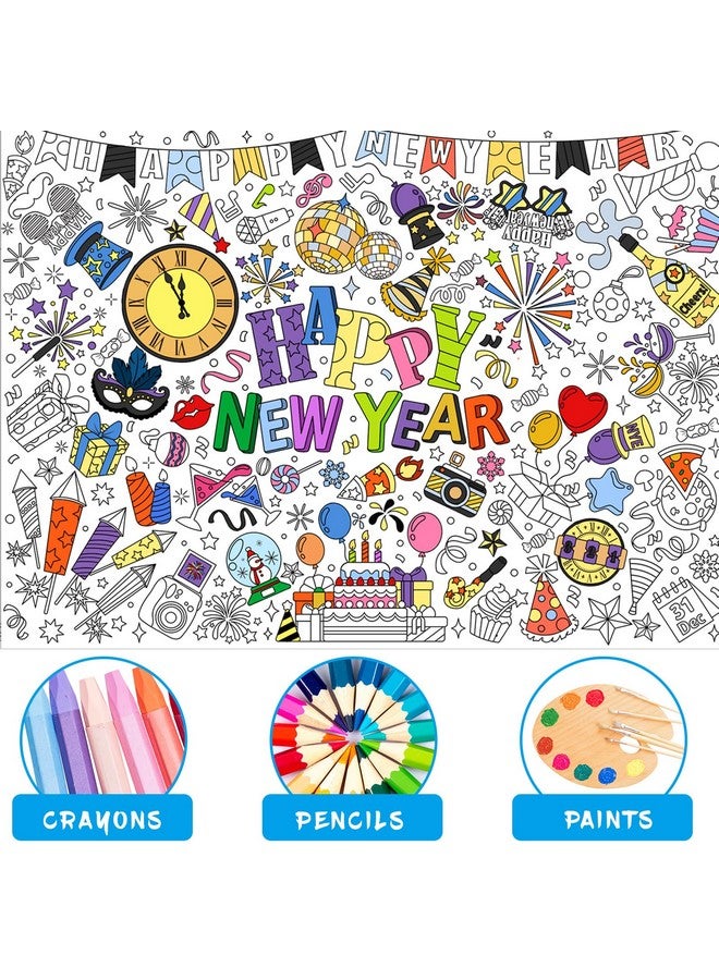 HOWAF Happy New Year Coloring Poster with 24pcs Paint Pens, New Year Firework Jumbo Paper Coloring Banner, Happy New Year Giant Paper Coloring Tablecloth for 2025 New Year Eve Part Kids - Image 3