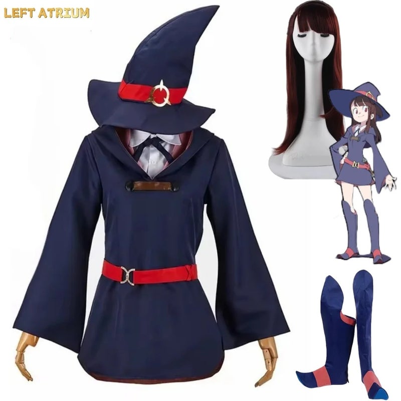 أكو ملحقات ألعاب Little Witch Academia Kagari Atsuko Akko Anime Cosplay Costume Set Wig School Uniform Skirt Shoe Cover Hat, Custom Plus Size - Image 2