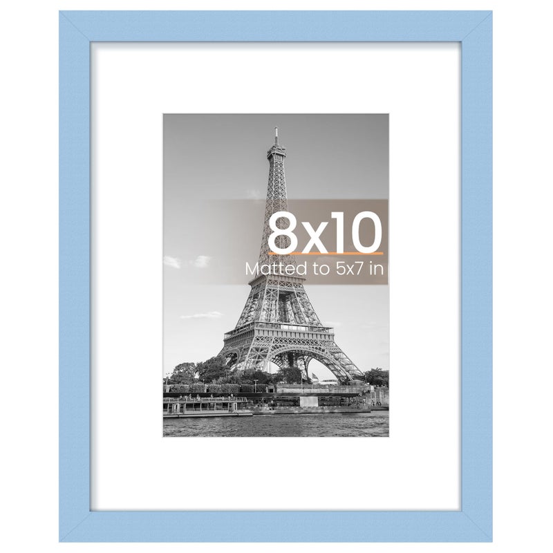upsimples 8x10 Picture Frame, Display Pictures 5x7 with Mat or 8 x 10 Without, Wall Hanging Photo Frames, Blue, 1 Pack - Image 1