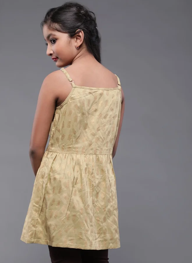 AKS Beige Printed A-Line Tunic for Girls