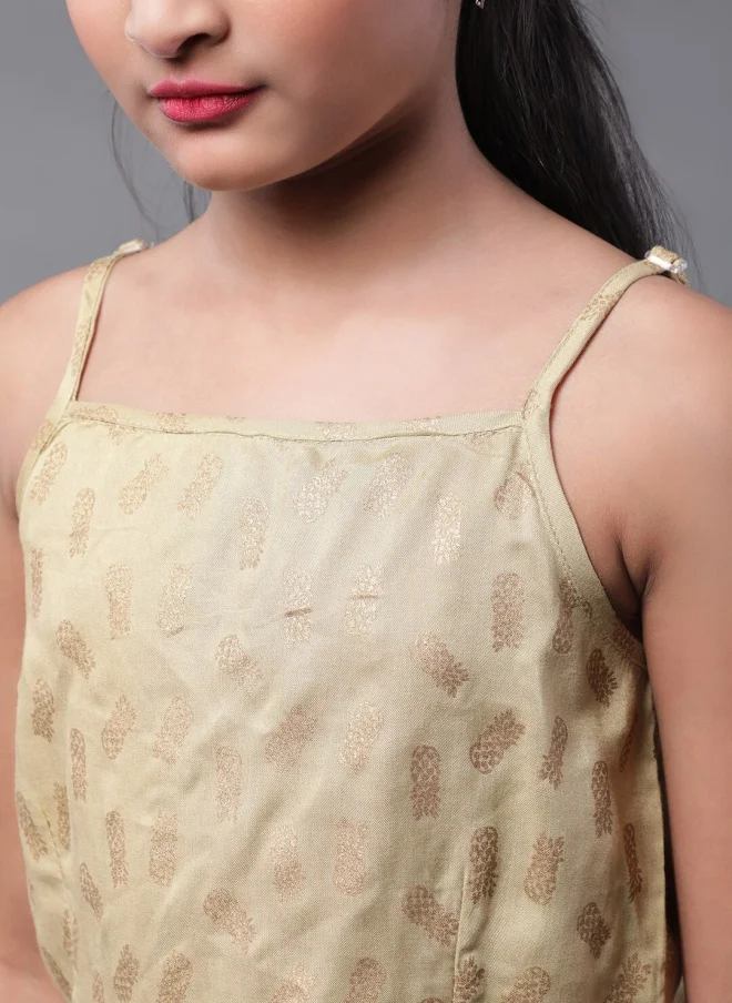 AKS Beige Printed A-Line Tunic for Girls