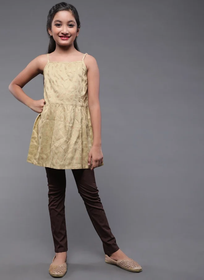 AKS Beige Printed A-Line Tunic for Girls