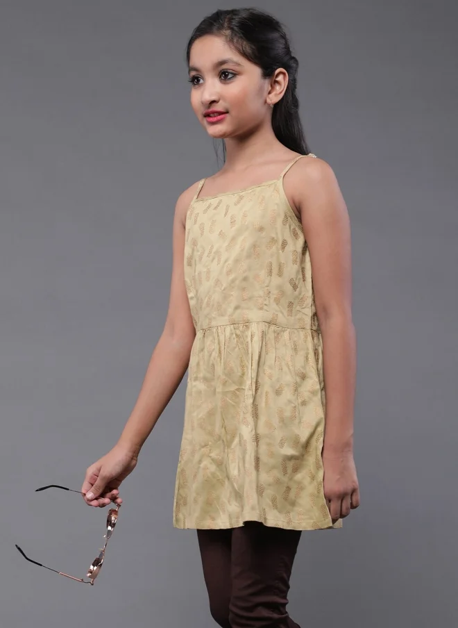 AKS Beige Printed A-Line Tunic for Girls
