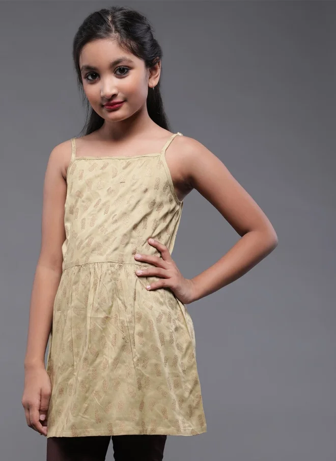 AKS Beige Printed A-Line Tunic for Girls