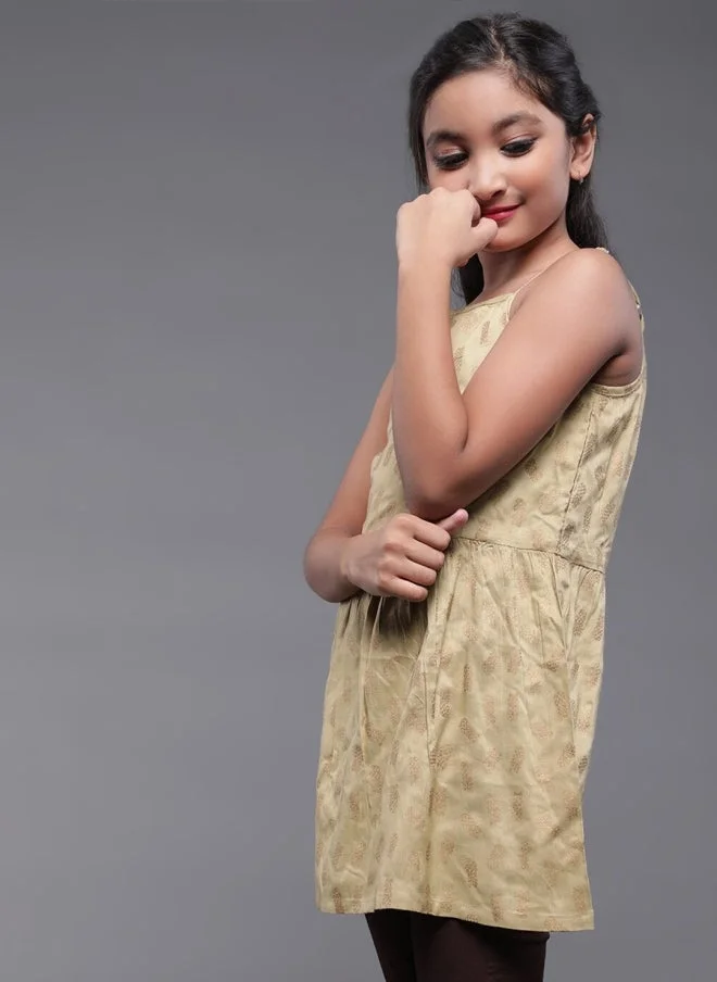 AKS  Beige Printed A-Line Tunic for Girls for Women | Best Price UAE