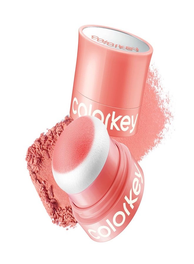 COLORKEY Shimmering Pudding Powder Blush, Lightweight, non-drying and smooth, Naturally Luminous Semi-Matte Finish, Self-contained brush, portable makeup (06 Coral Orange, 3.2g) - Image 1