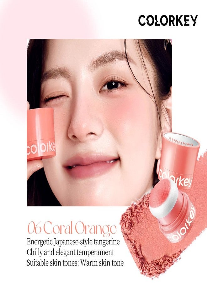 COLORKEY Shimmering Pudding Powder Blush, Lightweight, non-drying and smooth, Naturally Luminous Semi-Matte Finish, Self-contained brush, portable makeup (06 Coral Orange, 3.2g) - Image 2