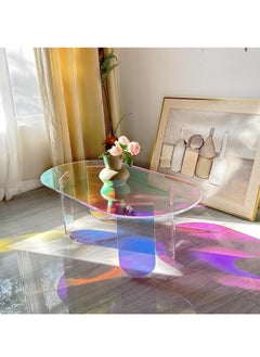 WISFOR Acrylic Colorful Table Acrylic Side Table 28x20x14 Inch Iridescent Coffee Table for Living Room Clear Iridescent Side Table Acrylic Rainbow Colors End Table Modern Accent Night Stand  - Image 2
