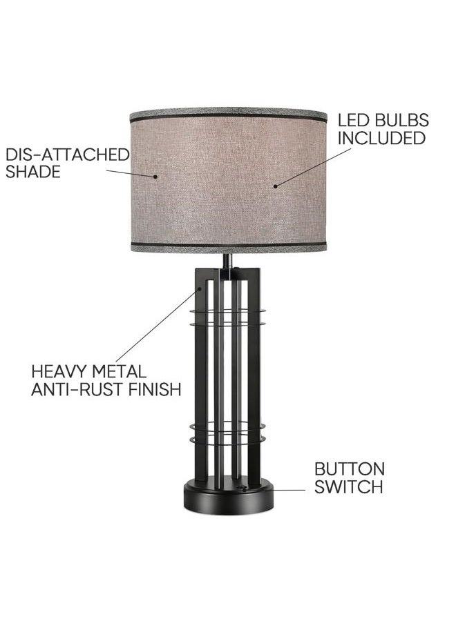 Easebri 27in Tall Table Lamps for Living Room Button Control Farmhouse Rustic Table Lamps Set of 2 SideTable Lamps Black&Grey Bedroom Lamps for Bedside Nightstand End Table 2025 New - Image 4