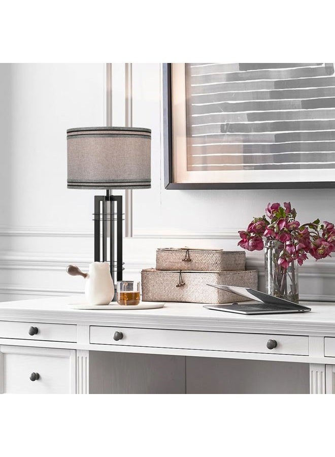 Easebri 27in Tall Table Lamps for Living Room Button Control Farmhouse Rustic Table Lamps Set of 2 SideTable Lamps Black&Grey Bedroom Lamps for Bedside Nightstand End Table 2025 New - Image 2