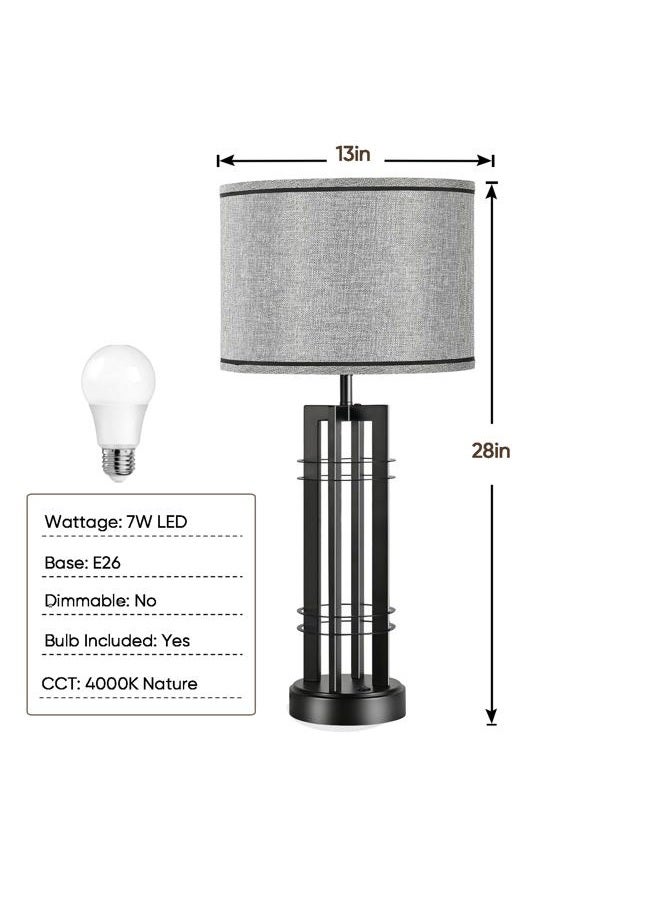 Easebri 27in Tall Table Lamps for Living Room Button Control Farmhouse Rustic Table Lamps Set of 2 SideTable Lamps Black&Grey Bedroom Lamps for Bedside Nightstand End Table 2025 New - Image 3