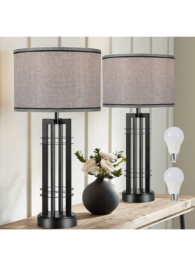Easebri 27in Tall Table Lamps for Living Room Button Control Farmhouse Rustic Table Lamps Set of 2 SideTable Lamps Black&Grey Bedroom Lamps for Bedside Nightstand End Table 2025 New - Image 1