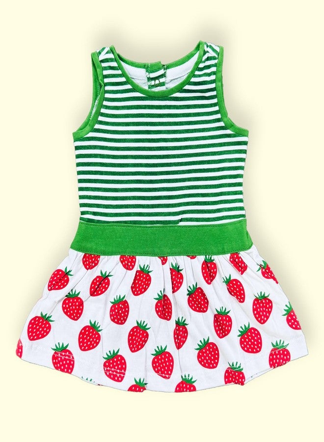 TIDOO Baby Girl Frock 100 Percent Cotton Sleeveless Dress with Green Stripes and Strawberry Design_0_3M_Vibrant Green - Image 5