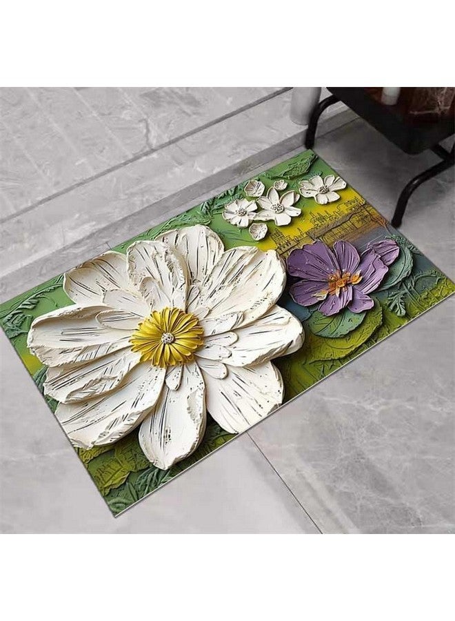 TEKCOOL Bathroom Mat,Door mat Door Mat, Rubber Non-Slip Quick Dry Rugs Fit Under Door Super Absorbent Thin Fashion Washable Oval Floor Bath Mat (Green Rose, Pack of 1) - Image 2