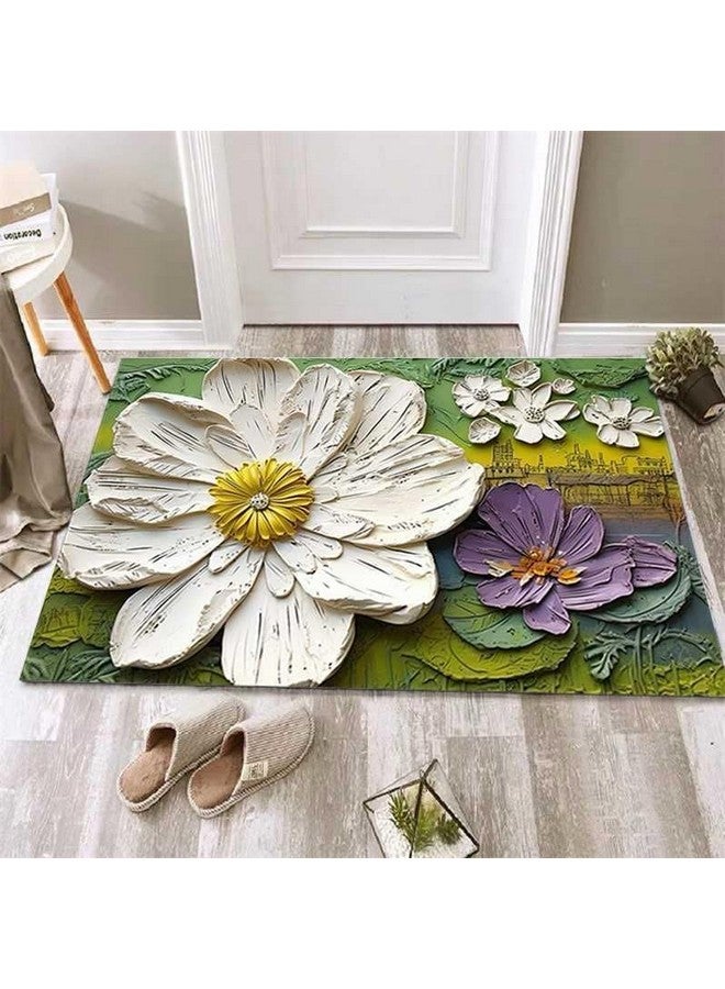 TEKCOOL Bathroom Mat,Door mat Door Mat, Rubber Non-Slip Quick Dry Rugs Fit Under Door Super Absorbent Thin Fashion Washable Oval Floor Bath Mat (Green Rose, Pack of 1) - Image 1