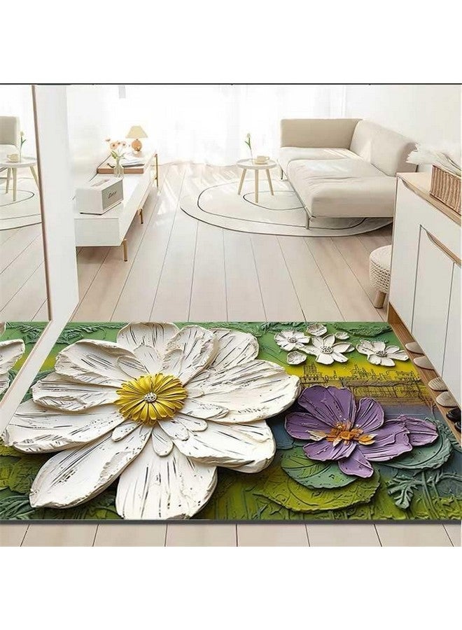 TEKCOOL Bathroom Mat,Door mat Door Mat, Rubber Non-Slip Quick Dry Rugs Fit Under Door Super Absorbent Thin Fashion Washable Oval Floor Bath Mat (Green Rose, Pack of 1) - Image 3