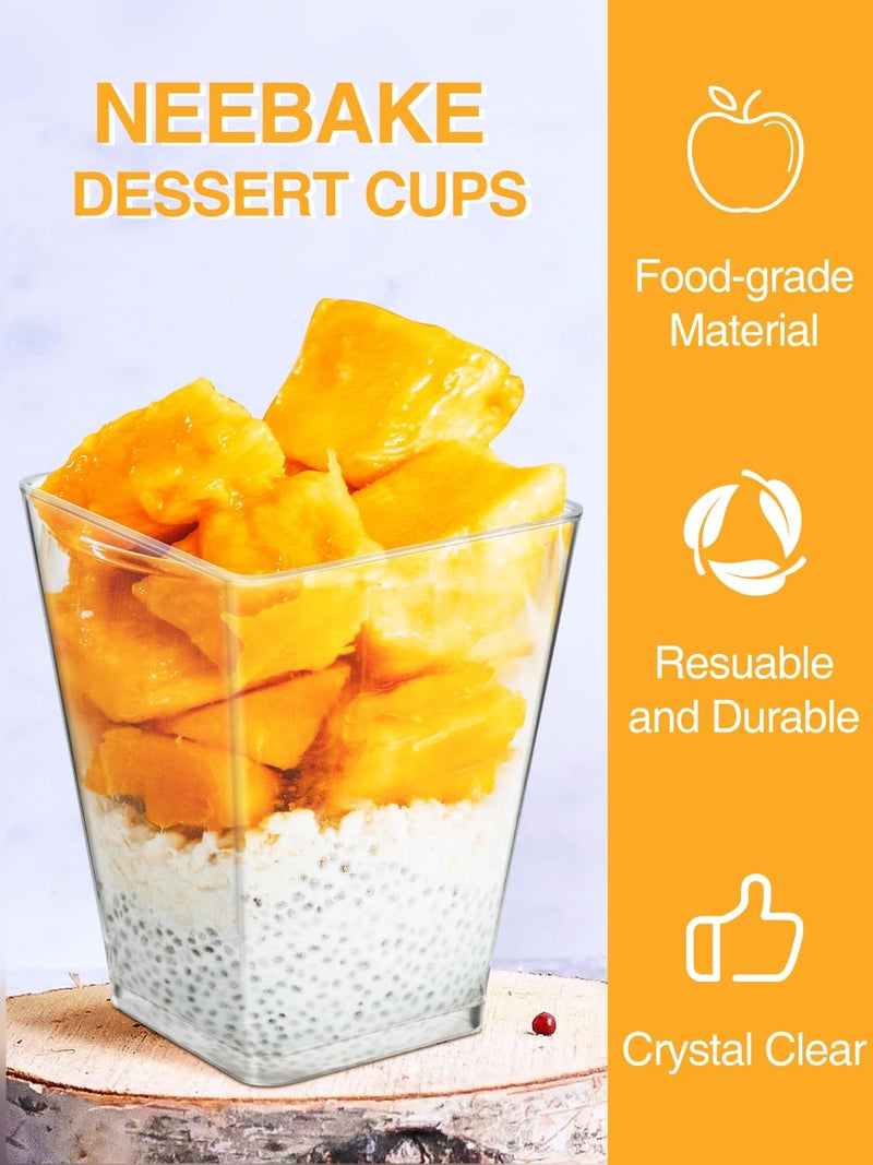 NEEBAKE 60 Sets 5oz Dessert Cups with Lids and Spoon - Parfait Cups with Lids for Appetizer for Party, Plastic Mini Dessert Cups with Spoons Clear with Lids - Image 3