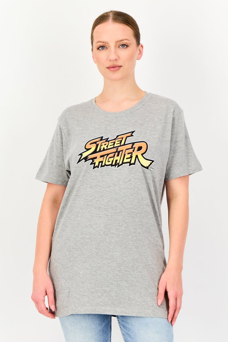 Difuzed x Street Fighter Women Round Neck Brand Logo Short Sleeve T-Shirt, Grey - Image 1