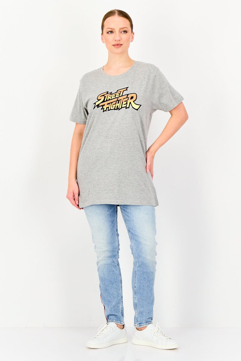 Difuzed x Street Fighter Women Round Neck Brand Logo Short Sleeve T-Shirt, Grey - Image 4