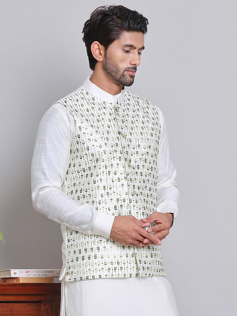 Jompers Embroidered Nehru Jacket for Men - Cotton Blend, Regular Fit - Image 4