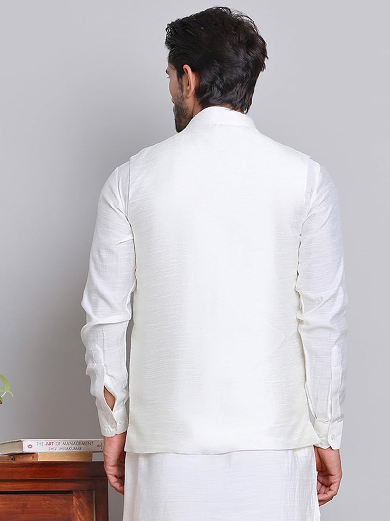 Jompers Embroidered Nehru Jacket for Men - Cotton Blend, Regular Fit - Image 2