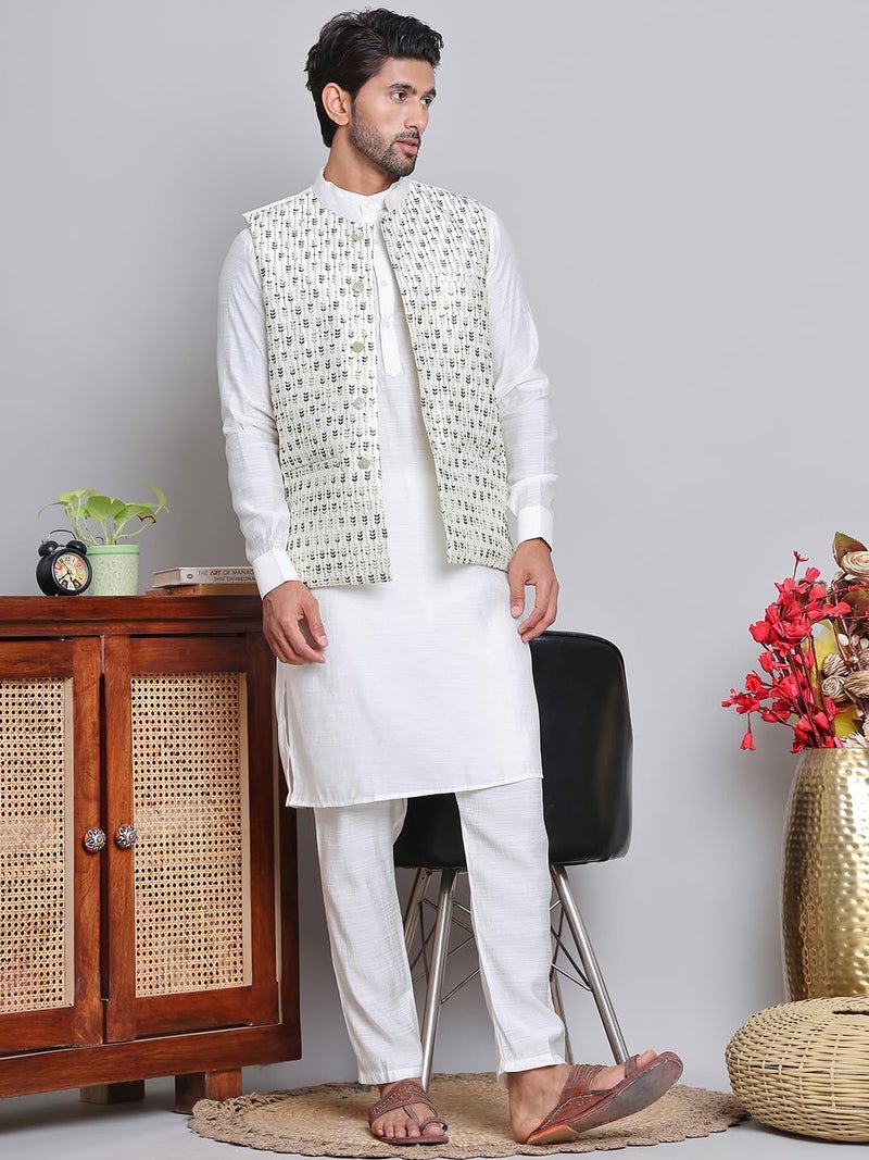 Jompers Embroidered Nehru Jacket for Men - Cotton Blend, Regular Fit - Image 5