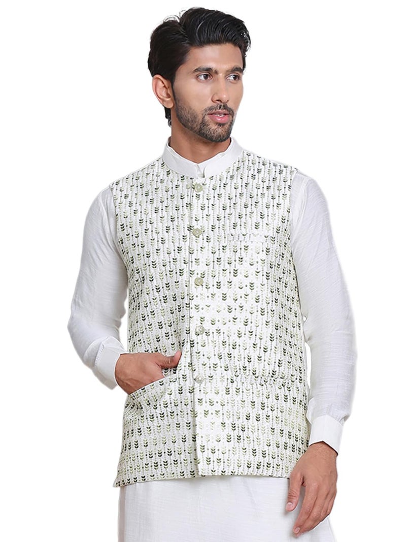 Jompers Embroidered Nehru Jacket for Men - Cotton Blend, Regular Fit - Image 1