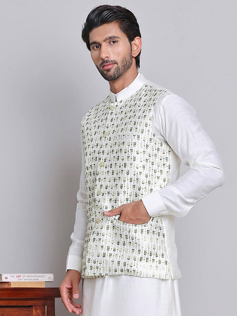 Jompers Embroidered Nehru Jacket for Men - Cotton Blend, Regular Fit - Image 3
