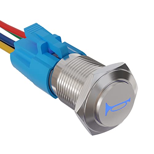 APIELE 16mm 12V Momentary Speaker Horn Push Button Toggle Switch 0.63" Mounting Hole 1NO 1NC SPDT with Pre-Wiring Socket for Car Auto Motor (Blue) - Image 1