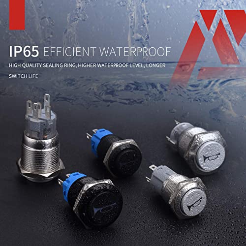 APIELE 16mm 12V Momentary Speaker Horn Push Button Toggle Switch 0.63" Mounting Hole 1NO 1NC SPDT with Pre-Wiring Socket for Car Auto Motor (Blue) - Image 5