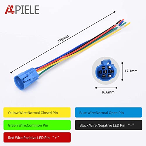 APIELE 16mm 12V Momentary Speaker Horn Push Button Toggle Switch 0.63" Mounting Hole 1NO 1NC SPDT with Pre-Wiring Socket for Car Auto Motor (Blue) - Image 4