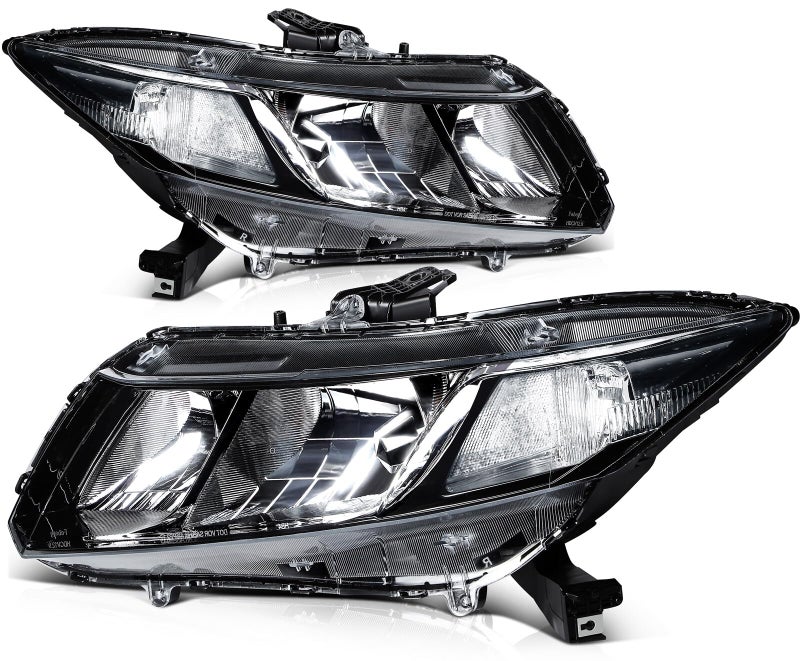 LBRST Headlight Assembly for Honda Civic 20122015 Clear Lens Black Housing Clear Reflector Driver and Passenger Side Headlamp