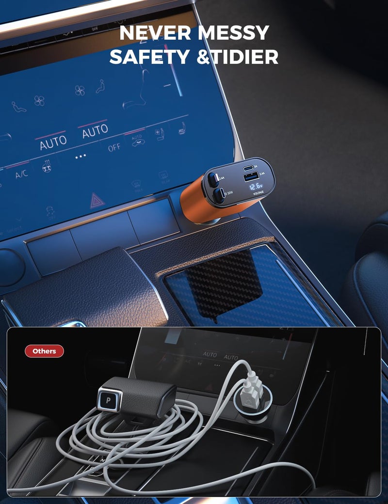 SUPERONE 【Upgraded】 SUPERONE Retractable Car Charger 4 in 1, Fast Car Phone Charger with Cord 2.6ft, USB C and Apple Car Charger Adapter, Compatible with iPhone 15/15 Pro Max/14/13/12/11, Galaxy, Pixel - Image 4