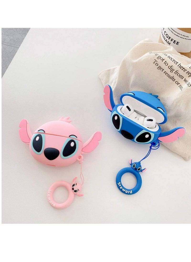 Generic - 2PCS Stitch AirPods PRO 1/2 Case, Cute Funny Stitch AirPods Protective Silicone Case, 3D Cartoon Case for Kids Teens Boys Girls for AirPods Stitch Case with Ring (Big Pink Ear Stitch) Ring (Big Ear Blue Stitch) - Image 1