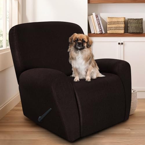 ANARACHON Recliner Chair Covers Leather Look 4 Pieces Recliner Covers Non Slip Soft Slipcovers for Large Recliners Furniture Protector Washable for Pets 1 Seater 05 Chocolate - Image 3