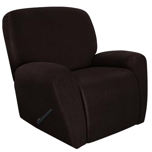 ANARACHON Recliner Chair Covers Leather Look 4 Pieces Recliner Covers Non Slip Soft Slipcovers for Large Recliners Furniture Protector Washable for Pets 1 Seater 05 Chocolate - Image 1