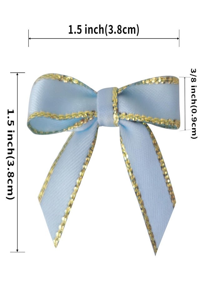 Micomon 50PCS 1-1/2" Metallic Gold Edge Light Blue Satin Ribbon Bows for Packing Decoration Baby Shower Bows for Christmas Day Gift Wrapping Packaging (1.5“-Lt.Blue) - Image 3