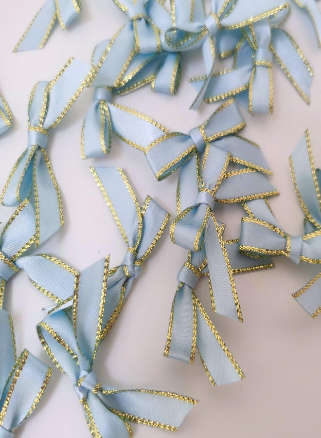 Micomon 50PCS 1-1/2" Metallic Gold Edge Light Blue Satin Ribbon Bows for Packing Decoration Baby Shower Bows for Christmas Day Gift Wrapping Packaging (1.5“-Lt.Blue) - Image 5