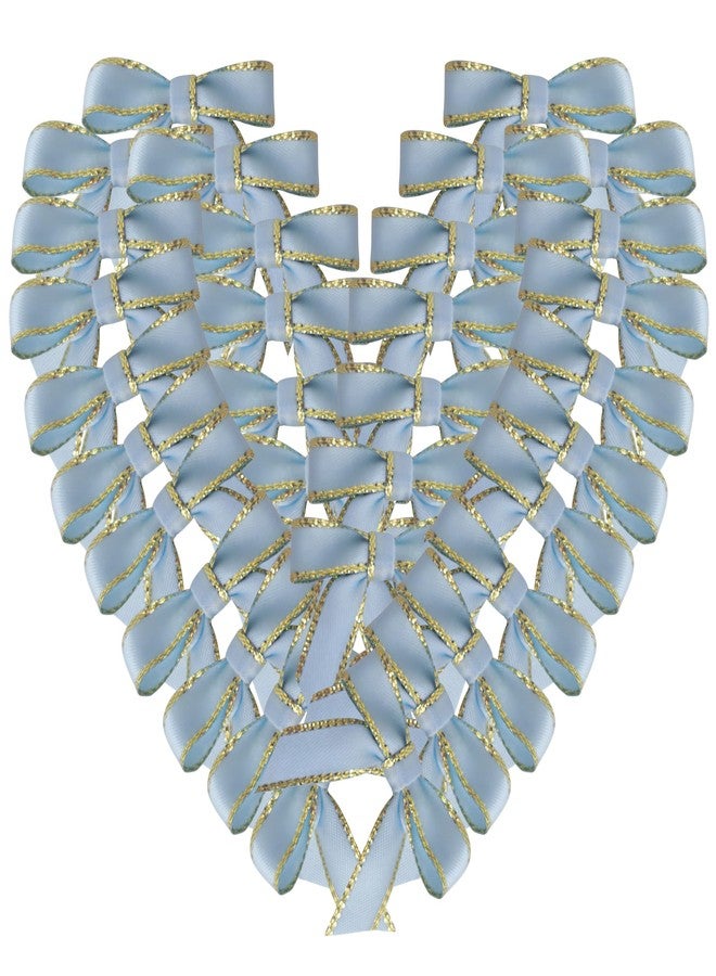 Micomon 50PCS 1-1/2" Metallic Gold Edge Light Blue Satin Ribbon Bows for Packing Decoration Baby Shower Bows for Christmas Day Gift Wrapping Packaging (1.5“-Lt.Blue) - Image 1