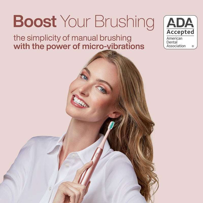 Aquasonic Icon ADA-Accepted Rechargeable Toothbrush | Magnetic Holder & Slim Travel Case | 2 Brushing Modes & Smart Timers | Gentle Micro-Vibrations (Blush) - Image 2