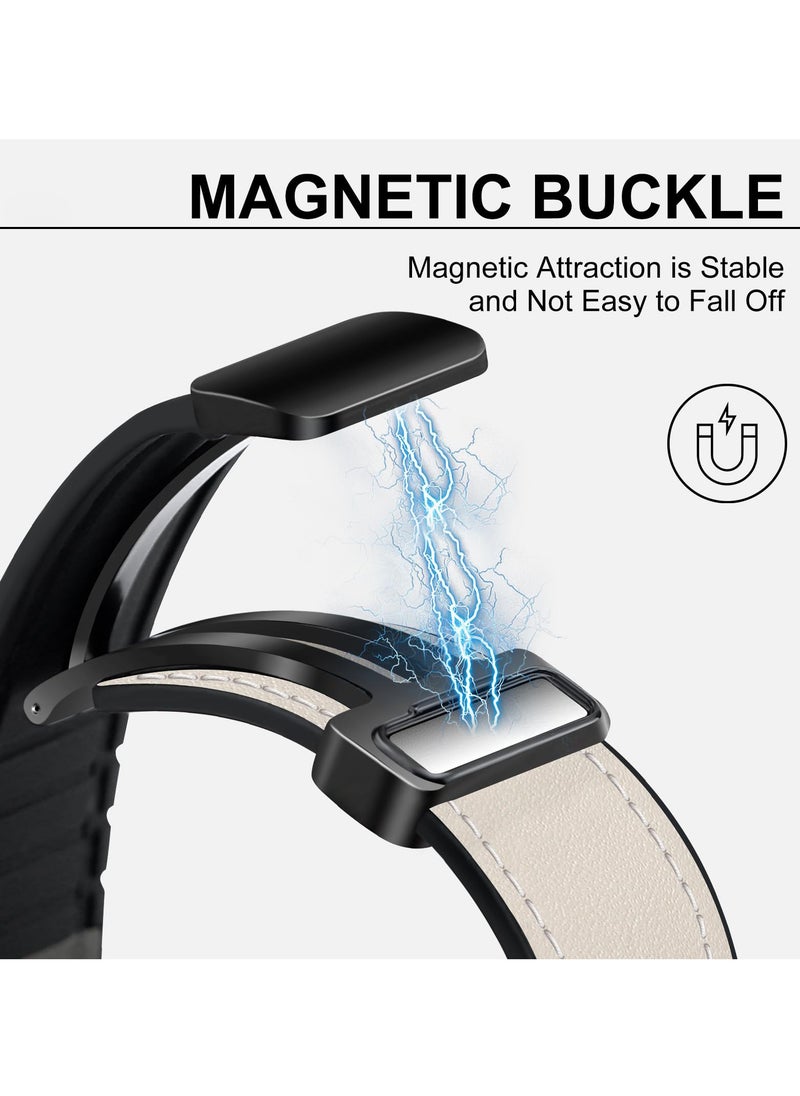 SYOSI - Magnetic Leather Watch Band for Apple Watch, Fits 49mm, 45mm, 44mm, 42mm, with Magnetic Buckle, Genuine Leather Strap, Compatible with Apple Watch Ultra, Series 9/8/7, White - Image 1
