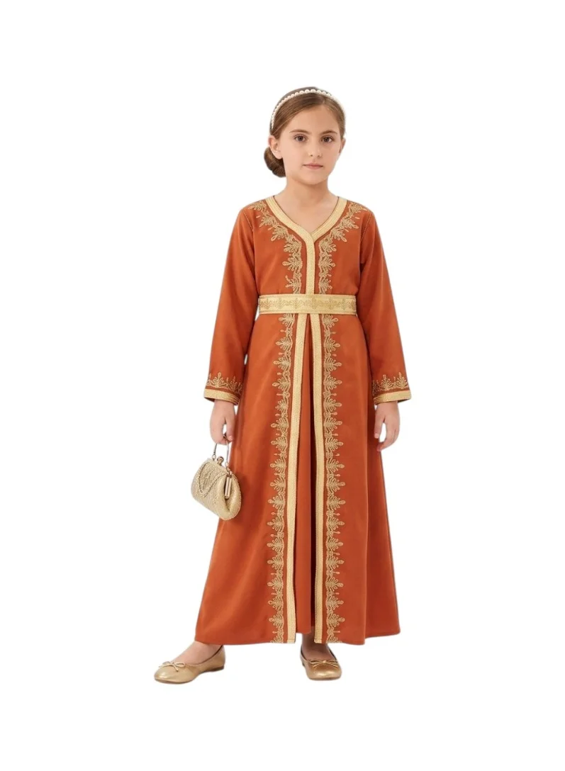 Bidani Traditional Embroidered Jalabiya - Orange