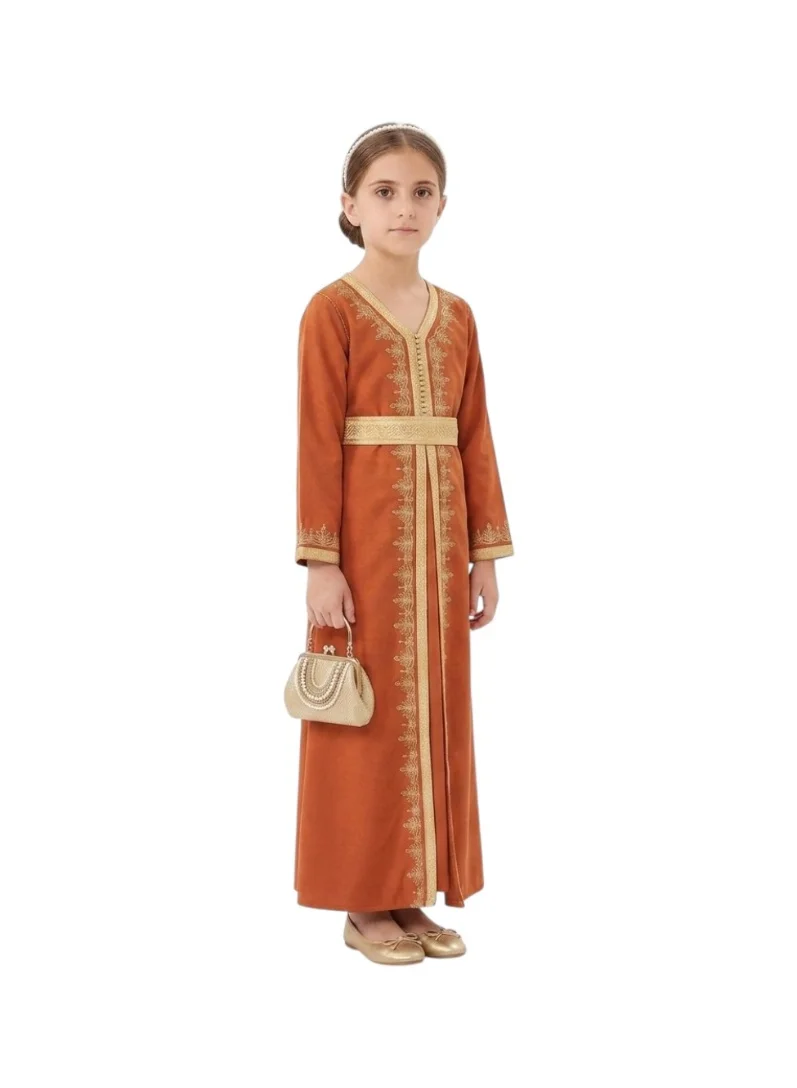 Bidani Traditional Embroidered Jalabiya - Orange