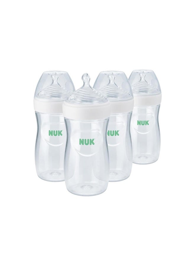 NUK Simply Natural Baby Bottle with SafeTemp, Anti-Colic Vent, and Slow Flow Nipple for Natural Feeding, 9 oz., 4-Pack - Image 1