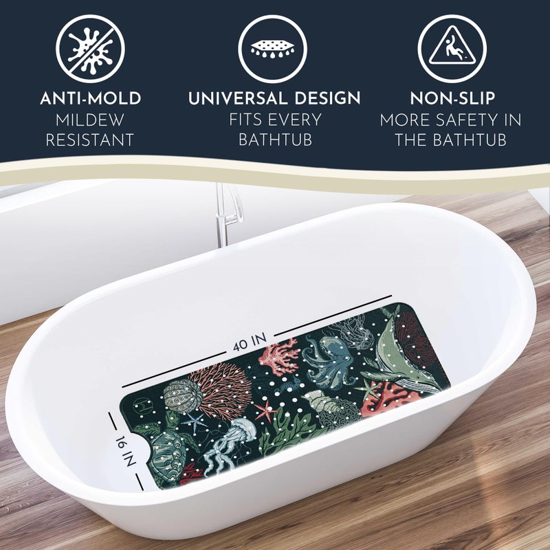 Homerella Bathtub Mat Non Slip Anti Mold for Kids 40x16 - homerellaÂ® Bath Mat for Tub, BPA Free, Incl. 2 Hooks, Washable Shower Mat Non Slip Anti Mold, Shower Mats for Inside Shower, EU Certified - Image 2