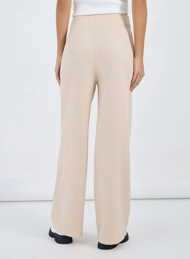 Styli Solid High Rise Wide Leg Pants