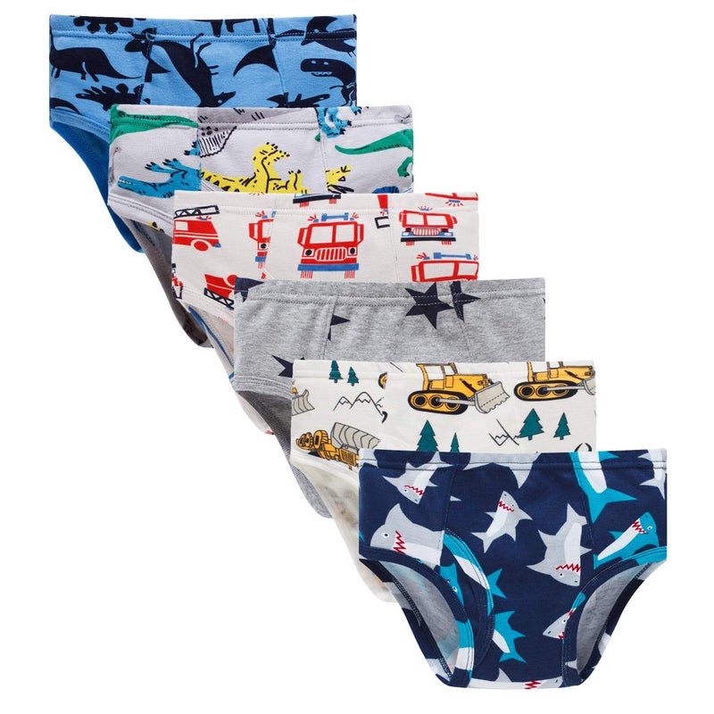Boboking Little Boys Briefs Dinosaur Truck Toddler Kids Underwear (Pack of 6) 5-6 years - Image 1