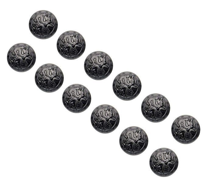 12 PCS EMBOSSED CHINESE DRAGON PATTERN METAL SHANK BUTTONS CRAFT FOR DIYS SEWING EMBELLISHMENT BLACK23MM
